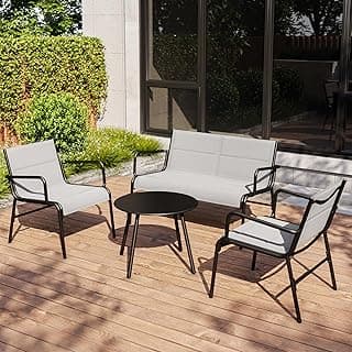 EAST OAK 4 Seats Outdoor Furniture Set, Waterproof Patio Furniture Set, Patio Loveseat with Coffee Table for Porch or Garden, 4-Piece Patio Conversation Sets for Balcony, Upgrade Grey