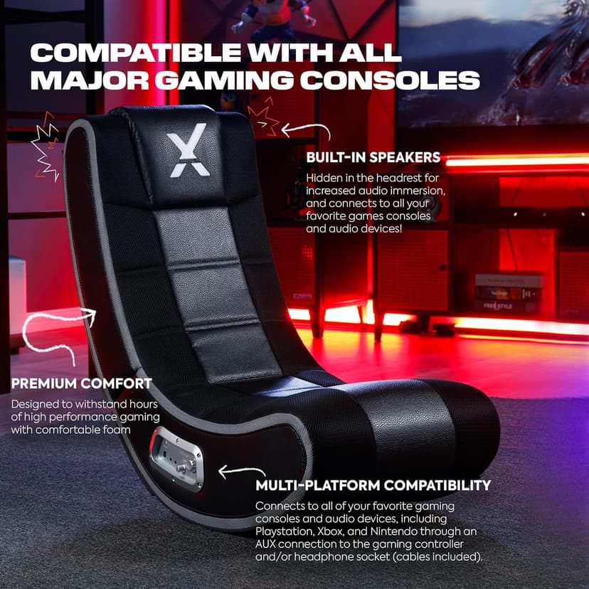 X Rocker V Rocker SE Black Foam Floor Video Gaming Chair for Adult, Teen, and Kid Gamers -2.1 High Tech Audio and Wireless Capacity - Foldable and Ergonomic Back Support (5130301)