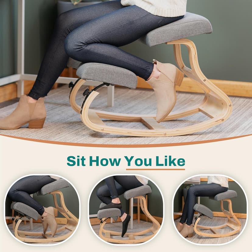 Ergonomic Kneeling Chair with 2 Knee Pads - Adjustable Height Rocking Knee Chair or for Posture for Home Office Gift Woman - Angled Kneeling Stool