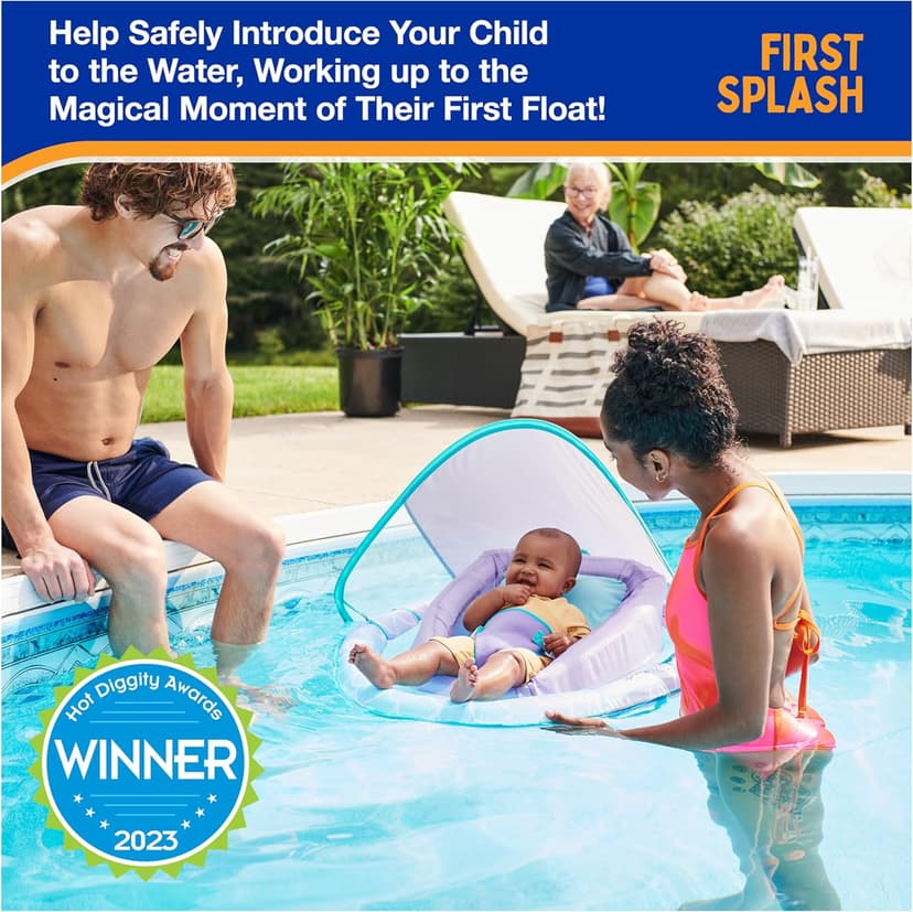 Swimways Infant Spring Float, Baby Pool Float with Canopy & UPF Protection, Swimming Pool Accessories for Kids 3-9 Months, Mermaid