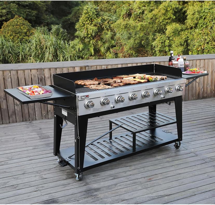 Royal Gourmet Event 8-Burner BBQ Propane Gas Grill with Cover, Picnic or Camping Outdoor