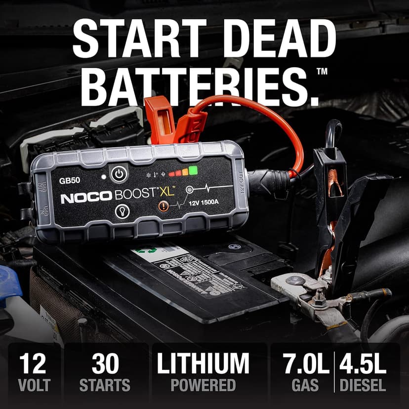 NOCO Boost GB50: 1500A UltraSafe Jump Starter – 12V Lithium Battery Booster Pack, Portable Jump Box, Power Bank & Jumper Cables - For 6.0L Gas and 3.0L Diesel Engines