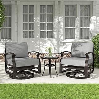 Kurapika 3 Pieces Patio Furniture Set, Outdoor Aluminum Rocking Chair, Patio Bistro Set Swivel Gliders Rocker with Tempered Glass Side Table (Grey)