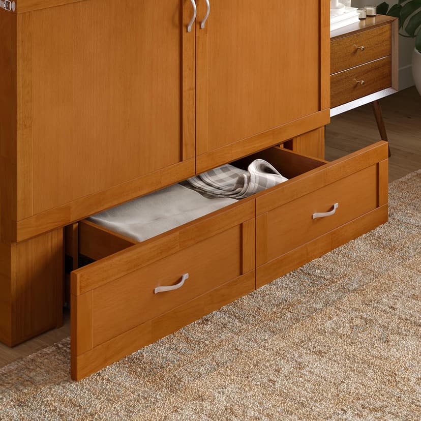 AFI Hamilton Full Murphy Bed Chest with Mattress, Storage, and Built-in Charger in Light Toffee