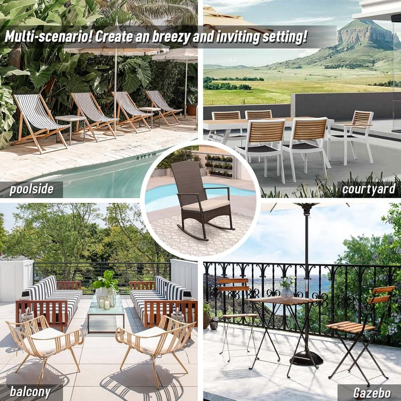 Outdoor Rocking Chair 3 Pieces High-Backed Rocking Chair Patio Rocking Chairs Outdoor Table, Khaki