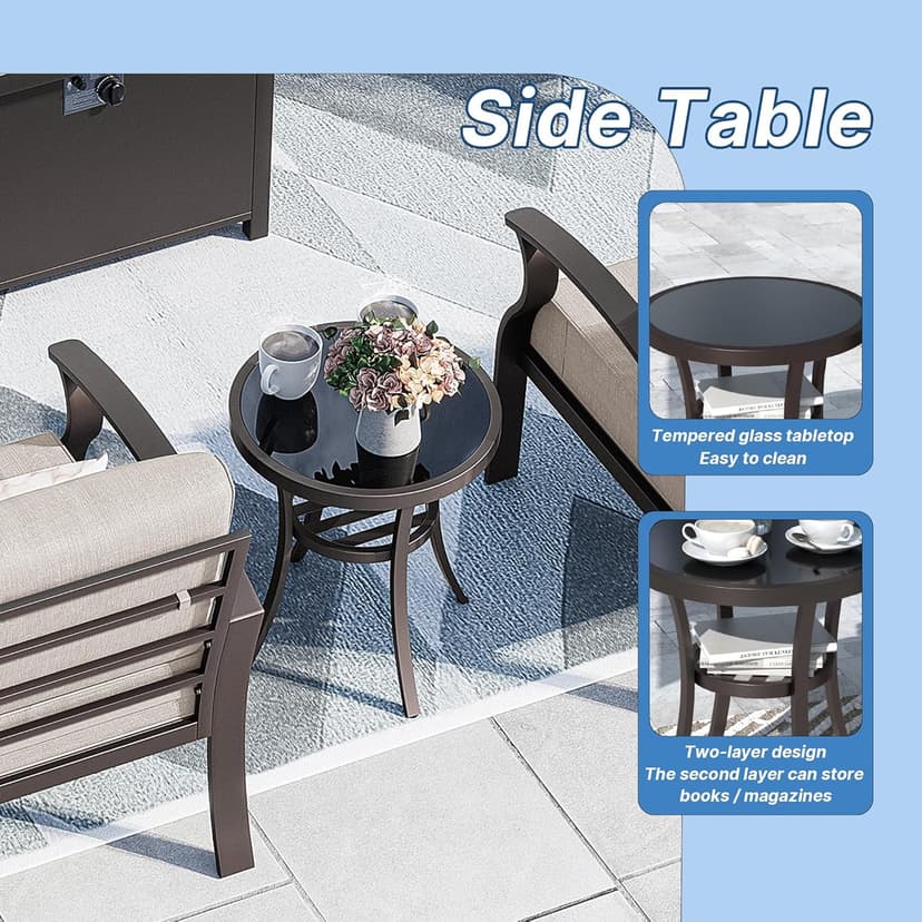 Kurapika 3 Pieces Patio Furniture Set, Outdoor Aluminum Rocking Chair, Patio Bistro Set Swivel Gliders Rocker with Tempered Glass Side Table (Grey)