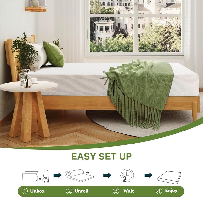 6 Inch Twin Mattress for Kids, Memory Foam Mattress with Cooling Green Tea Gel, Relieve Pressure with Medium Firm Support, CertiPUR-US Certified, 75''L x 38''W, White