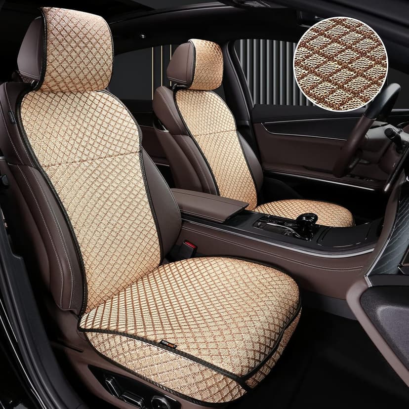 Breathable Car Seat Cover,Front Seat Protector,Luxury Driver Seat Cover, Universal Car Seat Cushion,Suitable for All Seasons,Airbag Compatible(Beige，2PCS)