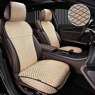 Breathable Car Seat Cover,Front Seat Protector,Luxury Driver Seat Cover, Universal Car Seat Cushion,Suitable for All Seasons,Airbag Compatible(Beige，2PCS)