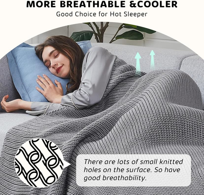 L'AGRATY Knitted Weighted Blanket - 60"x80" 15lbs Cooling Chunky Knit Heavy Blanket for Adults Braided Crochet Throw Thick Cable Yarn Knit Decorative Blanket No Beads Evenly Weighted Machine Washable