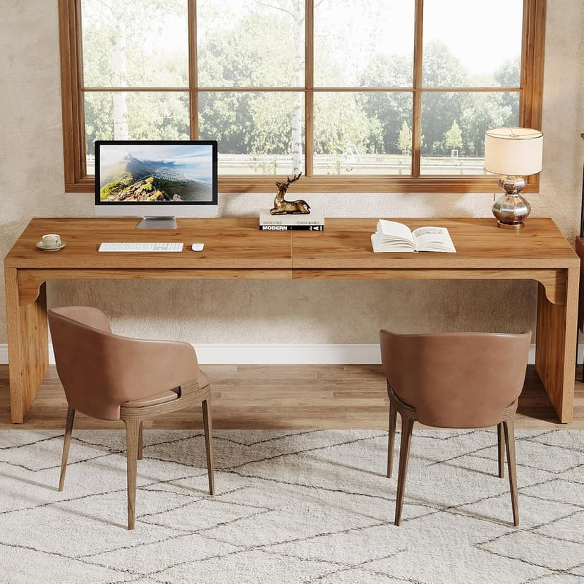 Tribesigns 78.7 Inches Long Computer Desk, Wooden Extra Long Desk, 2 Person Large Writing Table for Home Office, Brown