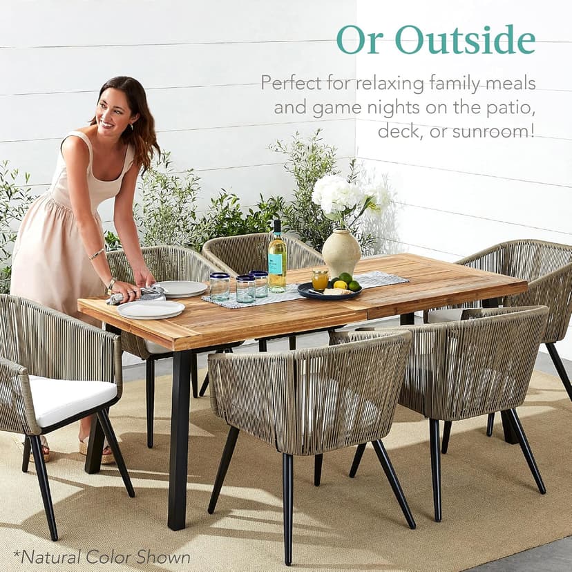 Best Choice Products 6-Person Indoor Outdoor Acacia Wood Dining Table, Picnic Table w/Powder-Coated Steel, 350 Pound Capacity Legs - Espresso