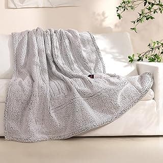 Electric Blanket Heated Throw Soft Double Sherpa Super Cozy with 6 Fast Heating Levels & 1-4 Hours Auto-Off, Over-Heat Protection, Machine Washable-White