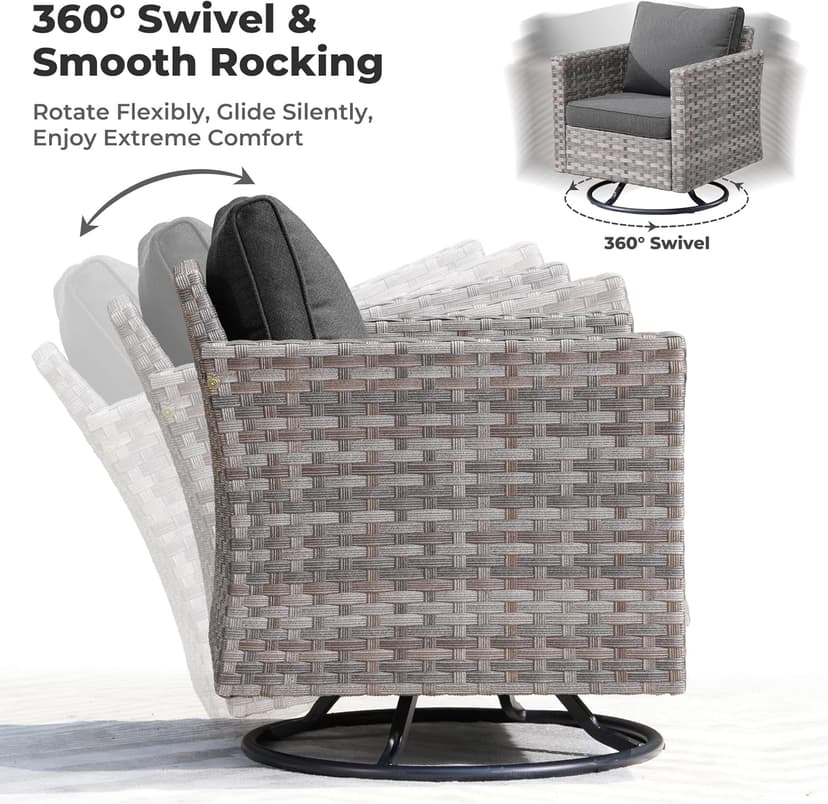 ovios 10 Pieces Patio Furniture Set, Outdoor Wicker Sectional Sofa with 42" Fire Pit Table Swivel Chairs, Modern Modular Deep Seat Rattan Couch Conversation Sets, Black