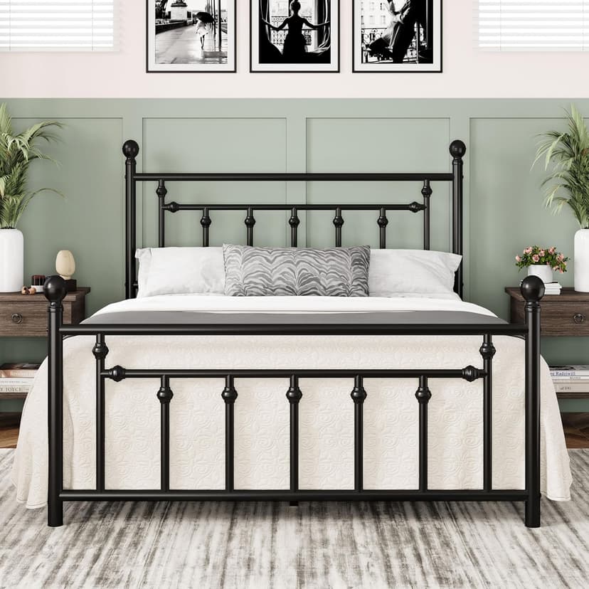 Allewie 14 Inch Queen Size Metal Platform Bed Frame with Victorian Vintage Headboard and Footboard/Under Bed Storage/No Box Spring Needed/Easy Assembly/Noise Free/Mattress Foundation/Black