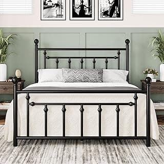 Allewie 14 Inch Queen Size Metal Platform Bed Frame with Victorian Vintage Headboard and Footboard/Under Bed Storage/No Box Spring Needed/Easy Assembly/Noise Free/Mattress Foundation/Black