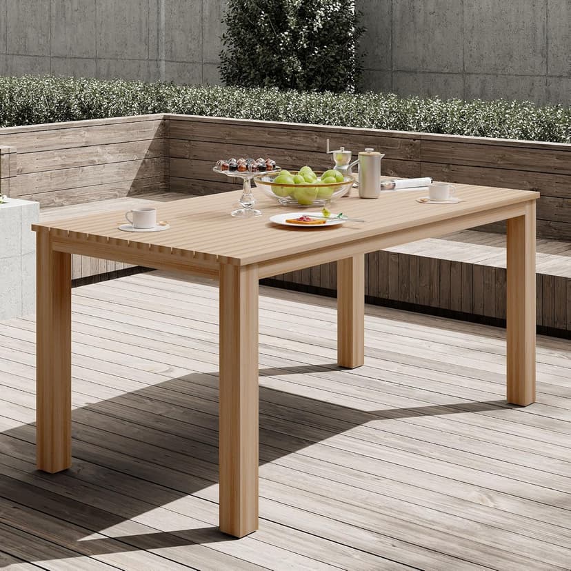 All-Weather Aluminum Outdoor Dining Table, Modern Rectangle Patio Dining Table for Balcony Garden, Brown