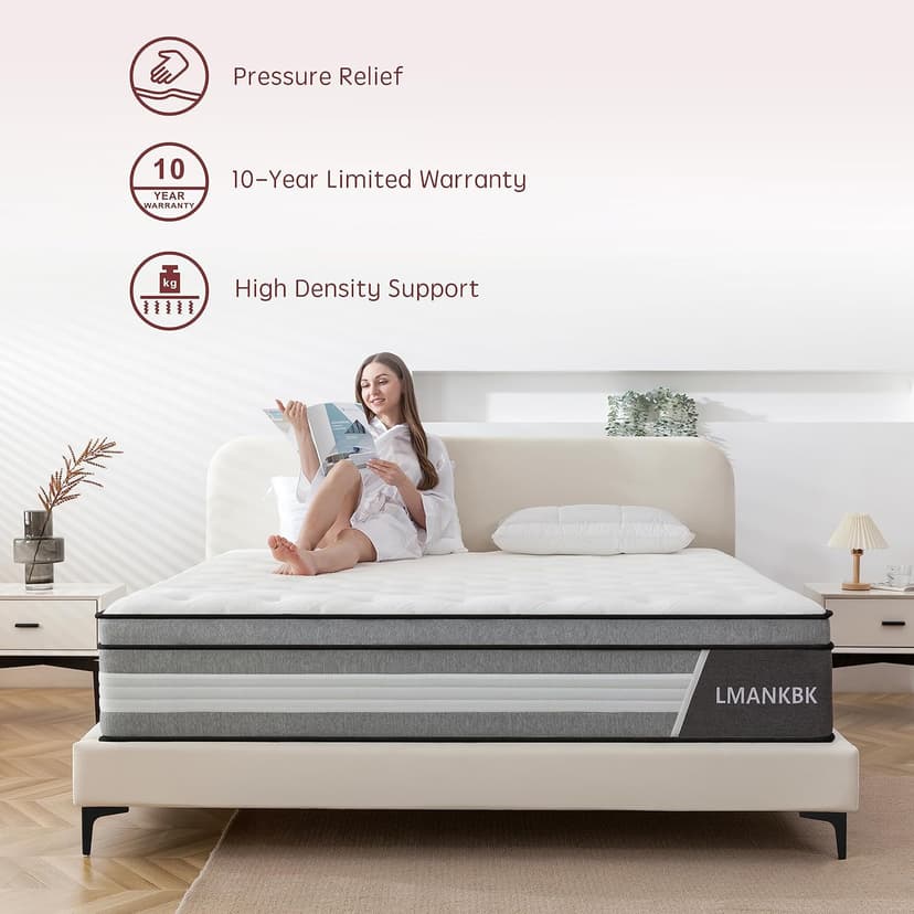 Queen Mattress, 14 Inch Innerspring Hybrid Mattresses in a Box with Gel Memory Foam, Individually Wrapped Encased Coil Pocket Spring Mattress, Pressure Relief, Medium Firm Support,60"*80"*14"…