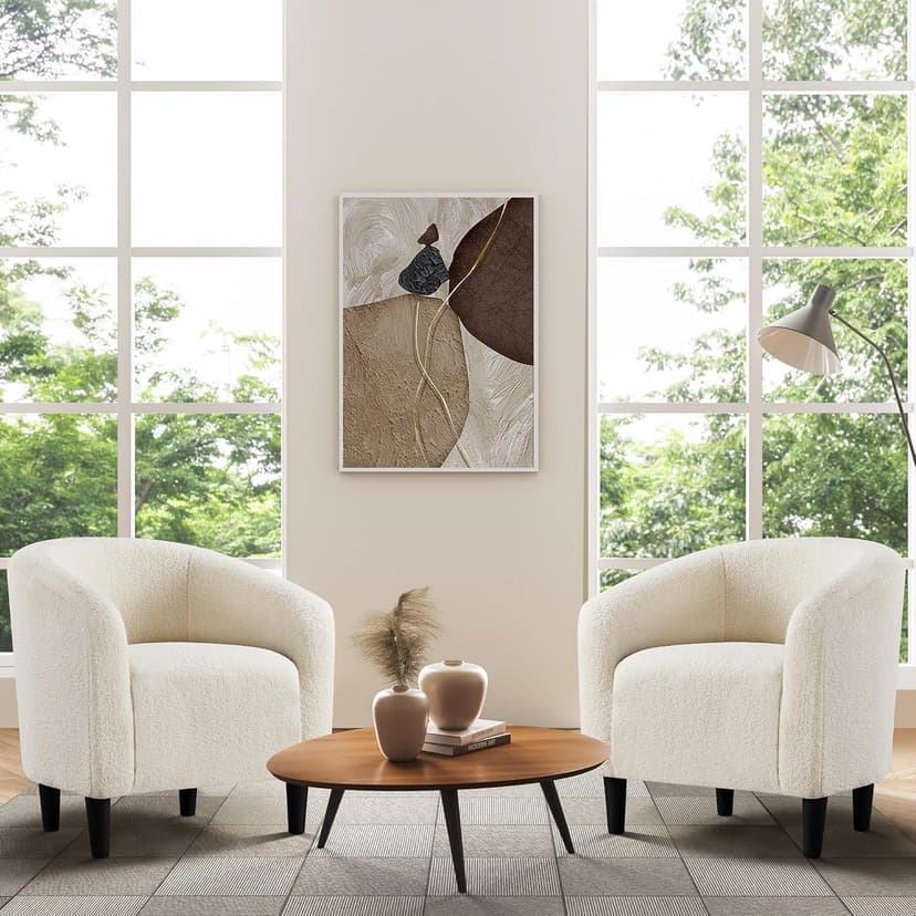Yaheetech Barrel Chairs, Furry Accent Chairs with Soft Padded Armrest for Living Room Bedroom Waiting Room Office, Set of 2, Ivory