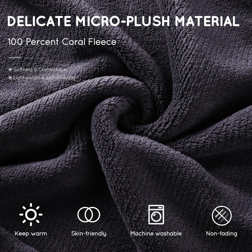 DUODUO Heated Electric Blanket 72"x84" Full Size Warm Coral Fleece with 4 Heat Settings & 10 Hours Auto Shut Off Overheating Protectsion - Black