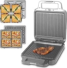 Panini Grill Press Breakfast Sandwich Maker 3 in 1, Electric Griddle Panini Press, Grilled Cheese Maker, Sandwichera Electrica, Belgian Waffle Maker with Removable Plates