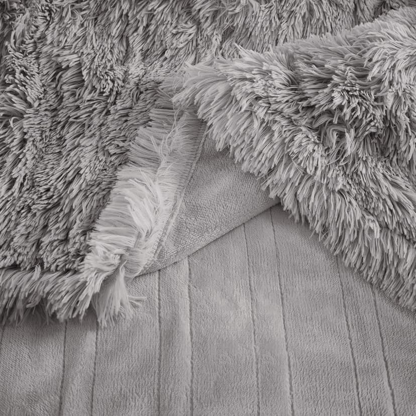 Serta Mila Shaggy Heated Throw Blanket - Soft Faux Fur Heated Blanket, Fast Heating, Auto Shut Off Timer, Low EMF, 5 Heat Setting, ETL Certified, Machine Washable Electric Blanket, Ash Grey 50"x60"
