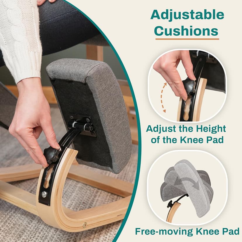 Ergonomic Kneeling Chair with 2 Knee Pads - Adjustable Height Rocking Knee Chair or for Posture for Home Office Gift Woman - Angled Kneeling Stool
