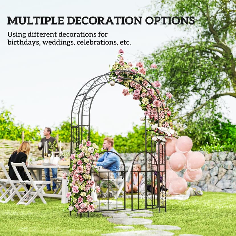 Outsunny 7.4ft Steel Garden Arch with Gate, Garden Arbor Trellis for Climbing Plants, Roses, Vines, Wedding Arch Stand for Outdoor, Garden, Lawn, Backyard, Black