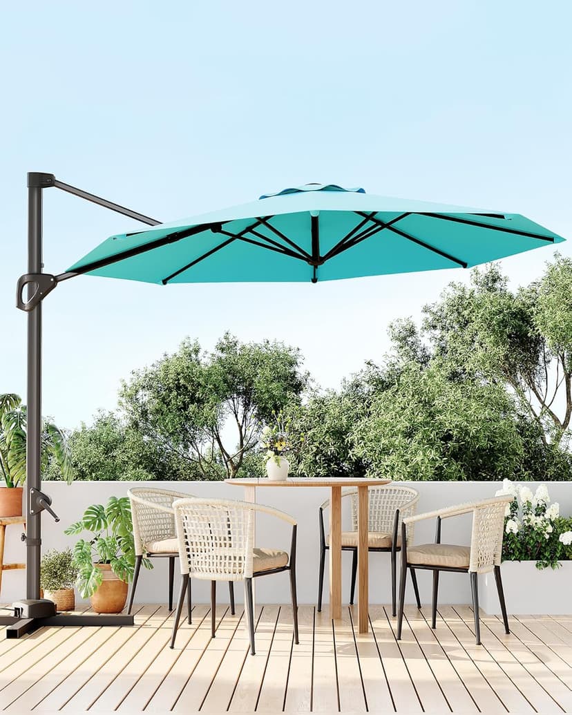 10FT Patio Umbrella Outdoor Large Cantilever Umbrella w/Base Included Market Sun Shade Windproof Offset Umbrella with 360-Degree Rotation for Garden Deck Pool Patio, Turquoise Blue