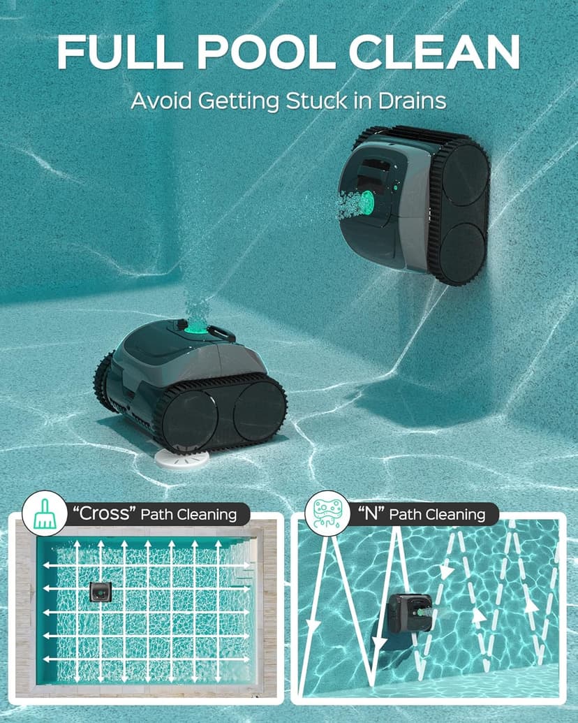 WYBOT C1 Robotic Pool Vacuum for Inground Pools, 150min Runtime Cordless Pool Cleaner up to 1,614Sq.ft, Wall & Waterline Cleaning, 4-in-1 Smart Navigation, App Support