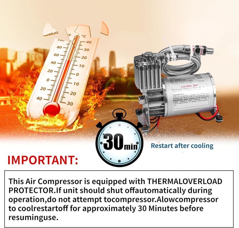 Universal 150 PSI Horns Heavy Duty Onboard Air Compressor, Replacement for Truck/Car Train Horn/Suspension/Ride/Bag kit/System and All 12v Vehicles like Semi/Pickup Trucks, Silver 1/4