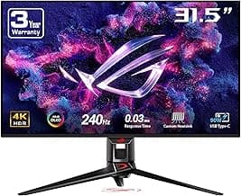 ASUS ROG Swift 32” 4K OLED Gaming Monitor (PG32UCDM) - UHD (3840 x 2160), QD-OLED, 240Hz, 0.03ms, G-SYNC Compatible, Custom Heatsink, Graphene Film, 99% DCI-P3, True 10-bit, 90W USB-C