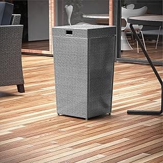 Nestl Outdoor 30 Gallon Grey Trash Can with Lid, Wicker Garbage Can for Patio