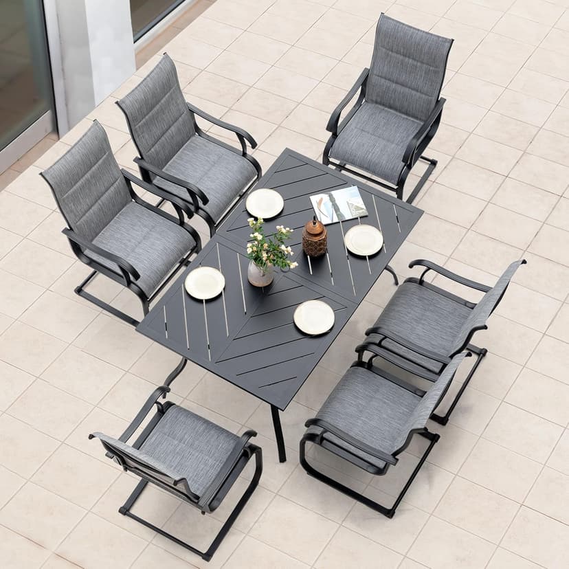 NUU GARDEN Patio Dining Chairs Set of 4, All Weather Outdoor Padded Textilene Patio Chairs, Breathable Spring Motion Textile High Back Outdoor Dining Chairs for Backyard, Lawn, Deck, Grey