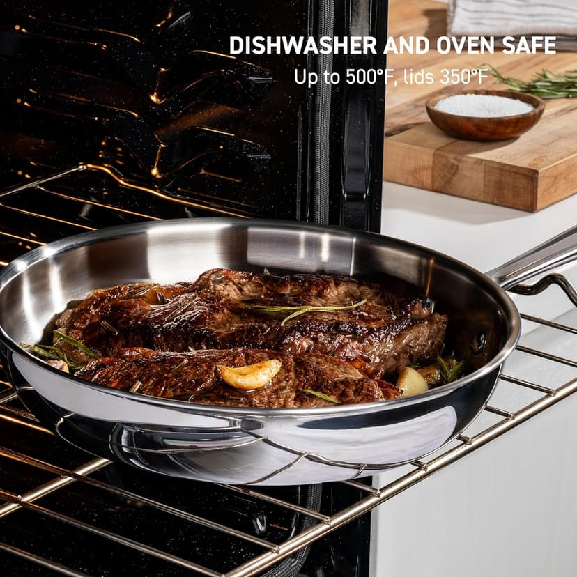 T-Fal Pro Tri-Ply Stainless Steel Cookware Set 13 Piece, Induction Compatible Oven Safe 500F, Lids 350F, Fast & Even Heat, Professional Quality & Durability, Pots and Pans Set, Dishwasher Safe, Silver