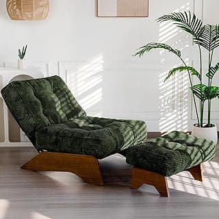 MAXYOYO Accent Chair with Ottoman Adjustable Backrest, Tufted Living Room Chair Upholstered Lounge Chair with Footrest Set, Modern Chair Cozy Reclining Chair for Reading Room, Green