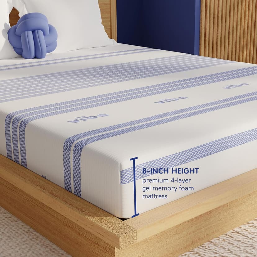 Vibe Gel Memory Foam Mattress, Fiberglass Free 8-Inch CertiPUR-US Certified Bed-in-a-Box, Twin, White