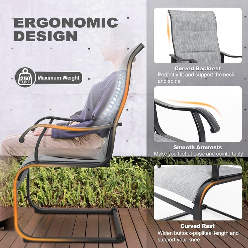 NUU GARDEN Patio Dining Chairs Set of 4, All Weather Outdoor Padded Textilene Patio Chairs, Breathable Spring Motion Textile High Back Outdoor Dining Chairs for Backyard, Lawn, Deck, Grey