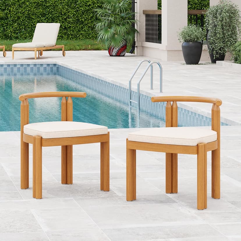 Christopher Knight Home Coves Acacia Wood Outdoor Dining Chair Set of 2 with Cushion, Wood Kitchen Side Chair, Multifunctional Patio Armless Chair, Patio Furniture Set for Outdoor Dining, Teak+ Beige