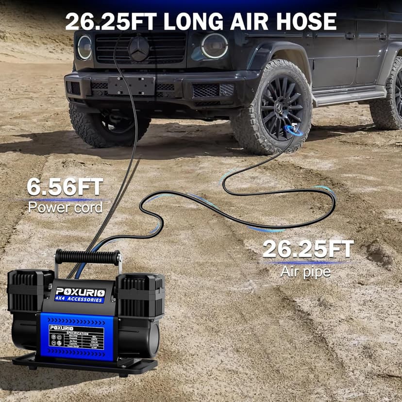 Offroad Air Compressor, 12.35CFM Dual Cylinder Portable Air Inflator, 12V 150 PSI Heavy Duty Tire Inflator Pump for Truck Tires, 4x4 Vehicle, RV, Motorcycle