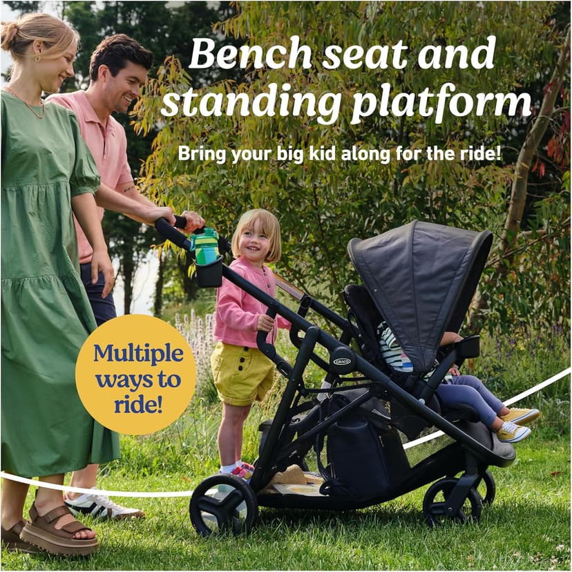 Graco Ready2Grow LX 2.0 Double Stroller Features Bench Seat and Standing Platform Options, Clark