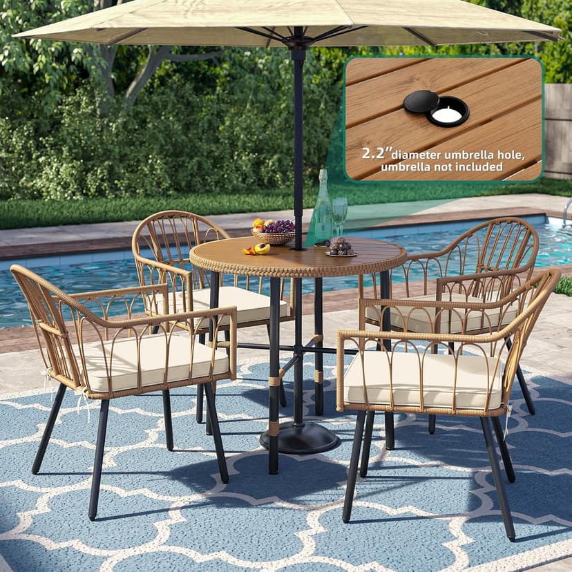 YITAHOME 5 Pieces Outdoor Patio Dining Table Chair Set,Wicker Patio Dining Set,Outdoor Rattan Dining Table Set for Patio, Backyard, Balcony, Garden (with Umbrella Hole)