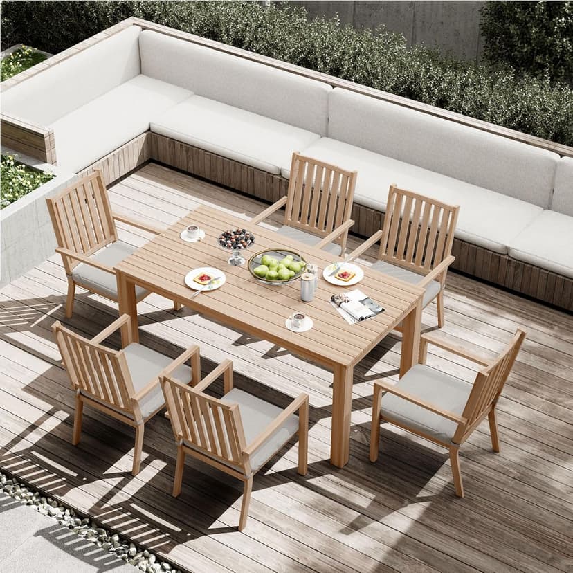 All-Weather Aluminum Outdoor Dining Table, Modern Rectangle Patio Dining Table for Balcony Garden, Brown