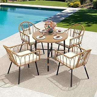 YITAHOME 5 Pieces Outdoor Patio Dining Table Chair Set,Wicker Patio Dining Set,Outdoor Rattan Dining Table Set for Patio, Backyard, Balcony, Garden (with Umbrella Hole)