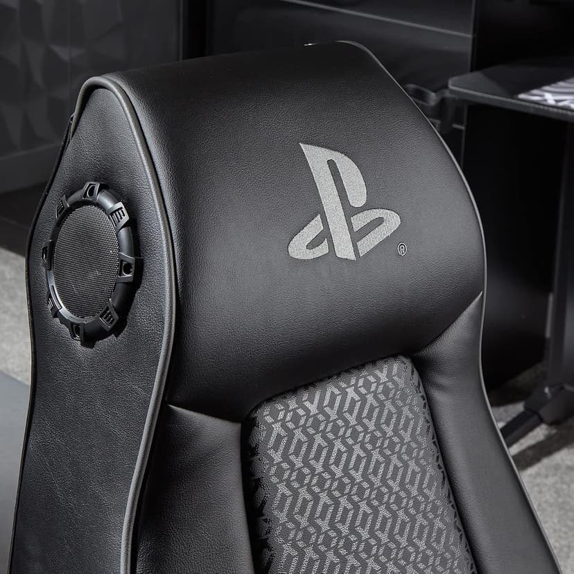 X-Rocker Officially Licensed PlayStation Infiniti+ 4.1 Stereo Audio Gaming Chair with Vibration, Comfy Folding Gamer Seat, Leather Look – Black, 5177401