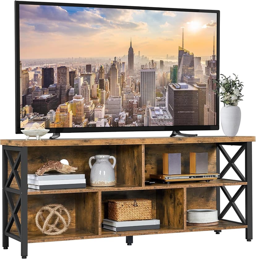 Yaheetech TV Stand for Living Room, Industrial Entertainment Center for 65 Inch TV, Rustic TV Console Stand with Storage Cabinets Wood and Metal, Rustic Brown
