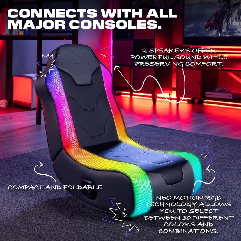 X Rocker Cosmos RGB Floor Rocker - LED Gaming Chair for Comfortable & Immersive Gaming - Chair with Gaming System Compatibility & Easy Setup - Integrated Speakers & RGB Lighting