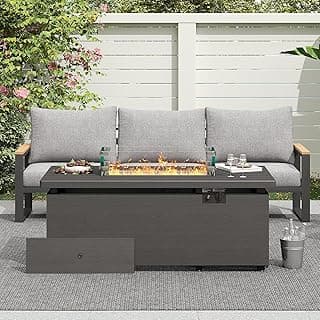 Sundale Outdoor 51 Inch Outdoor Fire Pit Table, 50,000 BTU Rectangle Propane Fire Pit with Glass Wind Guard, Rain Cover, Removable Lid, CSA Certified, Gray
