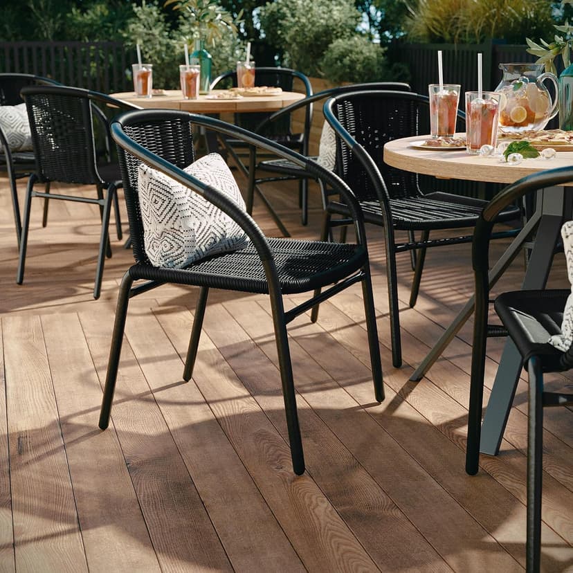 Flash Furniture Lila Modern Rattan Indoor/Outdoor Stackable Dining Chairs, Stacking Rattan Bistro Chairs for Patio or Restaurant, Set of 4, Black