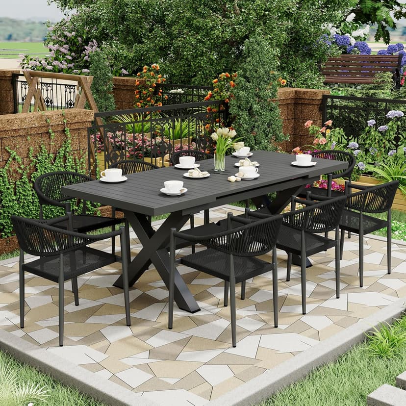 4 Pcs Stackable Patio Dining Chairs, Aluminum Rattan Outdoor Dining Chair with Arms, Woven Rope Garden Armchair Metal No Assembly for Bistro Balcony Porch Deck Yard Cafe Restaurant, Black